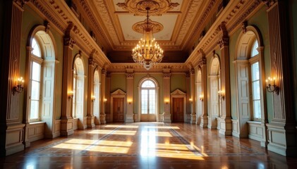 Fototapeta premium Grand Hall with high ceiling and ornate chandelier, royal, palace