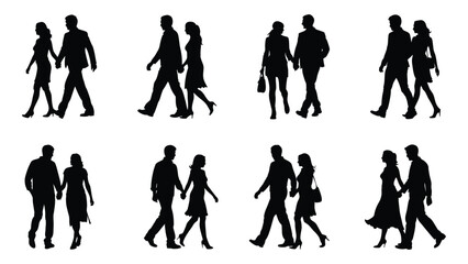 Fototapeta premium silhouettes of romantic couple walking, people silhouettes, collection of couple vector illustration