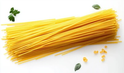 Uncooked Spaghetti Isolated on White Background Natural Lighting Minimalist Still Life Food Photography