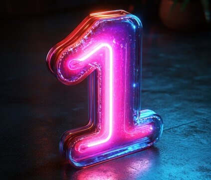 Futuristic Neon Number 1 3D Design with Vibrant Gradients and Glowing Effects in Cyberpunk Style