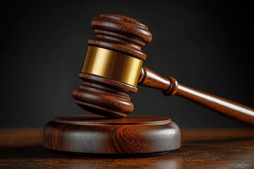 Realistic Wooden Gavel with Brass Band for Law and Justice in Courtroom Settings