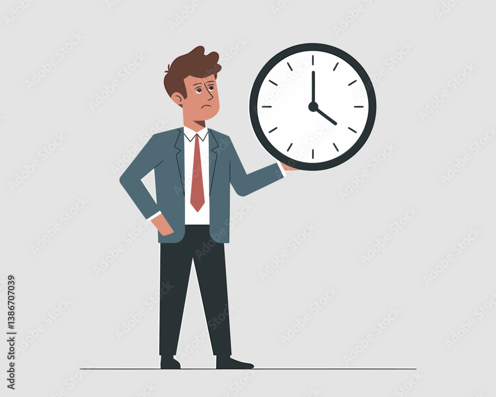 Poster deadline driven: businessman holding clock emphasizing time management and urgency in business opera