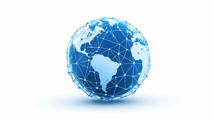 Blue Globe Connecting Continents with Digital Network Lines