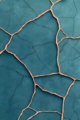 Cracked turquoise wall with orange fissures