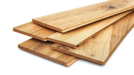Stack of Wooden Planks on White Background for Flooring or Construction Projects - Ideal for Home Renovation, Interior Design, and DIY Enthusiasts