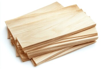 Stack of Wooden Veneer Sheets on White Background for Crafting or Construction Use