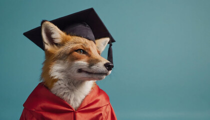 red fox wearing a graduation cap