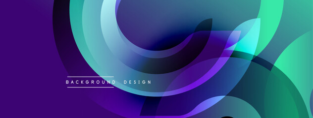 Abstract design. Smooth shapes overlap, creating vibrant color gradients. Purple, blue, green hues blend seamlessly. Modern aesthetic.