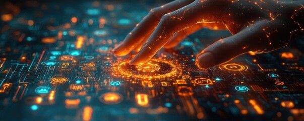 Futuristic Business Technology Interface Innovation in Construction Industry with Holographic Elements