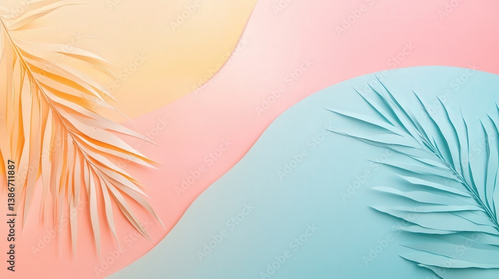 Poster layered pastel abstract background with smooth paper cut elements, creating a clean and artistic eff