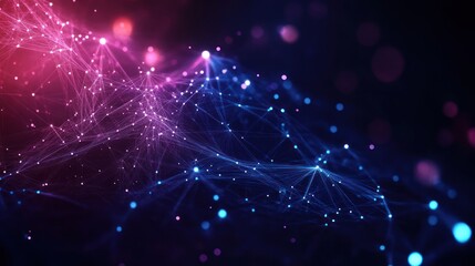 Futuristic Abstract Digital Art Background with Neural Network Connections for Technology Innovation and Decentralized Communication