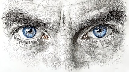 Fototapeta premium Intense gaze: A close-up pencil illustration of a person's eyes, highlighting the intricate details and captivating blue hue, exuding depth and emotion.