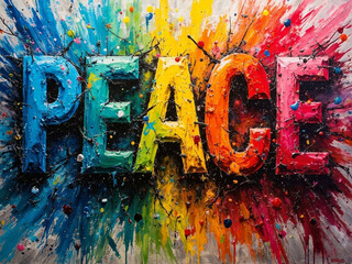 colorful text saying peace