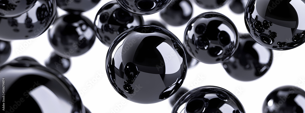 Poster glossy orb dance: a captivating cluster of smooth, reflective orbs floats against a backdrop, creati