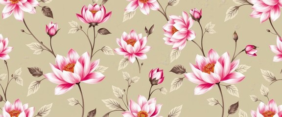 Elegant, silvery acanthus & pale pink lotus Renaissance-inspired floral repeat pattern on muted sage, repeat, art