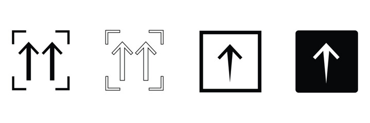 Upward arrow centered in square brackets on white background . vector illustration .EPS 10 . 