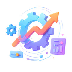 3D performance boost gear PNG icon on transparent background – optimization concept with speed, efficiency and improvement arrow, isolated.
