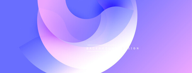 Abstract shapes overlap, creating soft gradients. Colors blend from purple to blue, then white. Smooth transitions suggest movement, modern design.