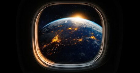 Earth View from Airplane Window Hyper-Realistic Cinematic Lighting Space Travel Exploration Adventure