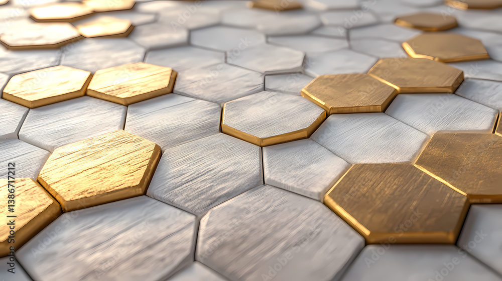 Poster hexagonal tiles texture: an artistic pattern of hexagonal tiles in a sophisticated arrangement, feat