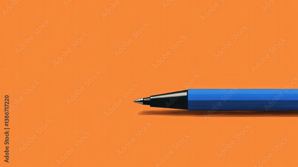 Poster blue pen on an orange background, creating a bold visual with contrasting colors. ideal for highligh