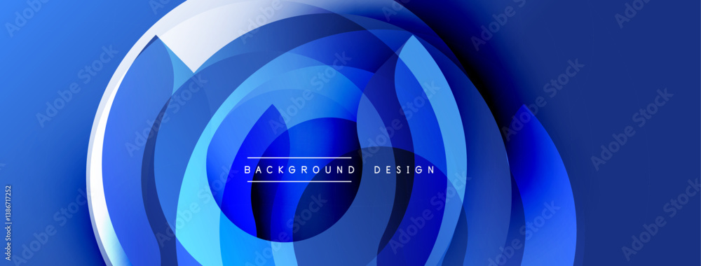 Poster blue abstract layers create circular pattern. smooth gradients, modern design, vibrant colors. minim