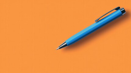 minimalist banner with a blue pen on an orange background, designed with contrasting colors to grab attention.