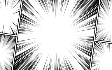 Fototapeta premium Comic book page background template. Radial rays background with halftone effect. Vector illustration