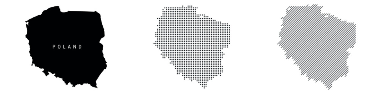 Fototapeta Poland detailed silhouette map, dotted pattern and slanted parallel lines pattern. Polish textured stylized map. Vector illustration isolated on white.