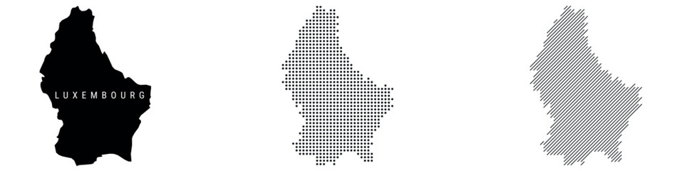 Luxembourg silhouette map and two patterns of dots and slanted lines. Flat vector illustration isolated on white