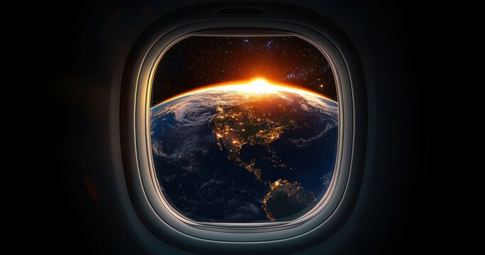 Earth View from Space Window Adventure Exploration Astronaut Tour Travel Flight Moon Stars Galaxy