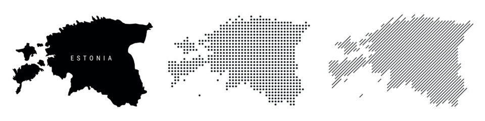 Obraz premium Estonia silhouette map and two patterns of dots and slanted lines. Flat vector illustration isolated on white