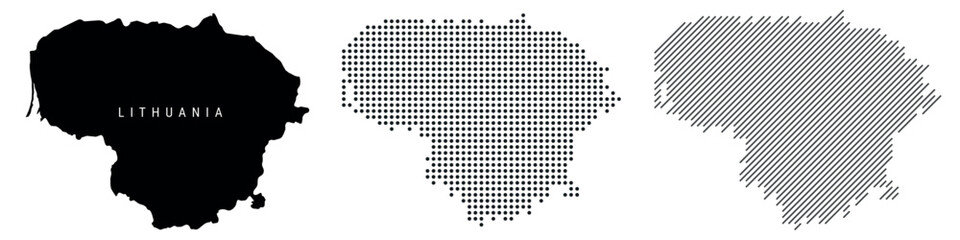 Obraz premium Lithuania silhouette map and two patterns of dots and slanted lines. Flat vector illustration isolated on white