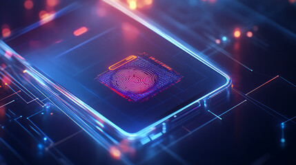 Mobile fingerprint scanning technology digital space graphic design futuristic environment close-up view biometrics concept
