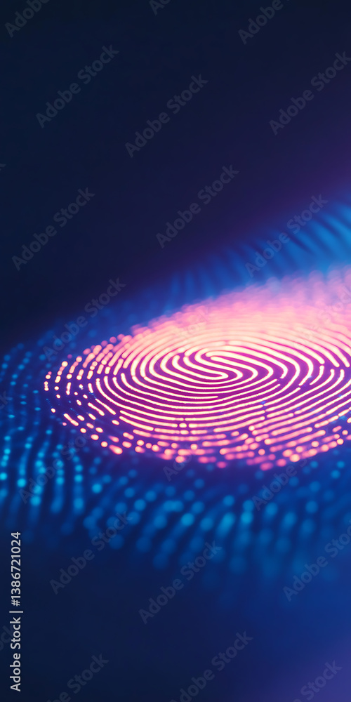 Poster exploring digital fingerprinting technology cybersecurity lab abstract art dark environment close-up