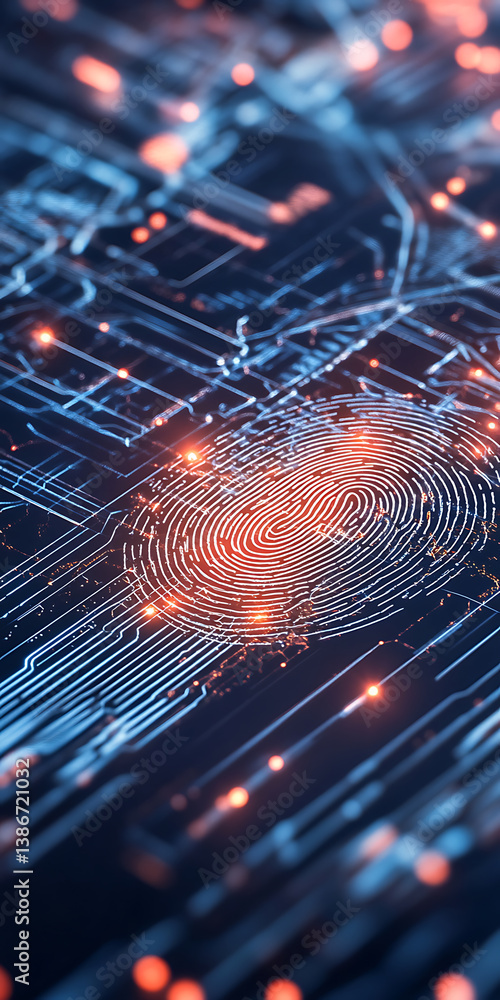 Poster digital fingerprint analysis technology lab scientific visualization high-tech environment close-up 