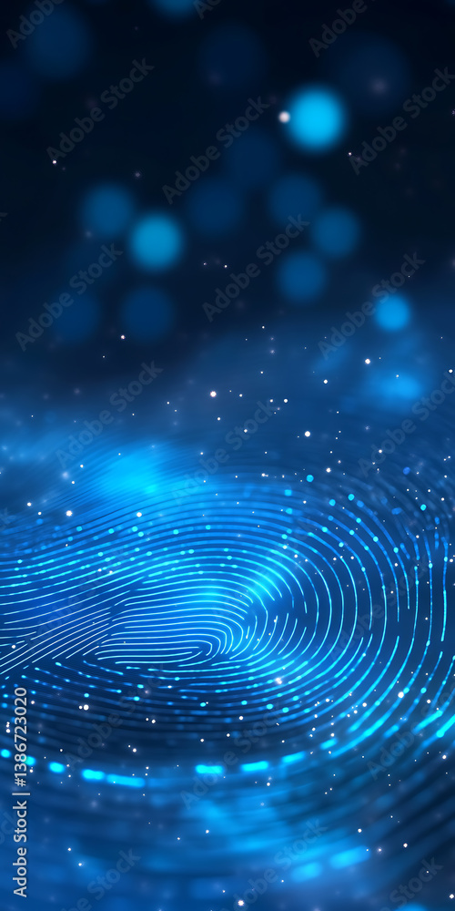 Poster digital fingerprint visualization in blue abstract background high-resolution graphic technology env
