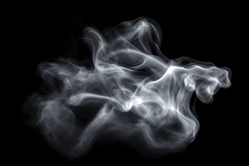 Abstract White Smoke and Steam Patterns on Black Background for Vapor Effects Food and Drink