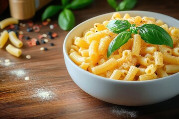 Delicious Healthy Organic Homemade Macaroni Pasta with Basil Tomato Garlic Sauce Fresh Recipe