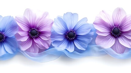 Fototapeta premium Delicate Flowers & Ribbon on White