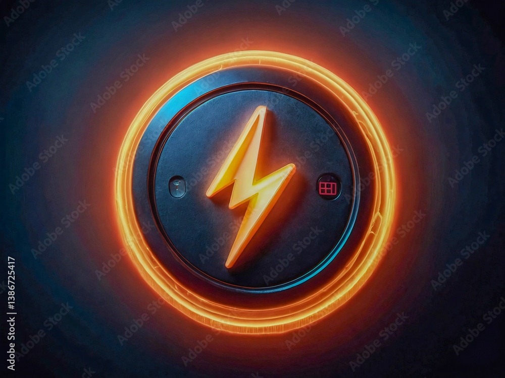 Poster glowing power button icon with animation.
