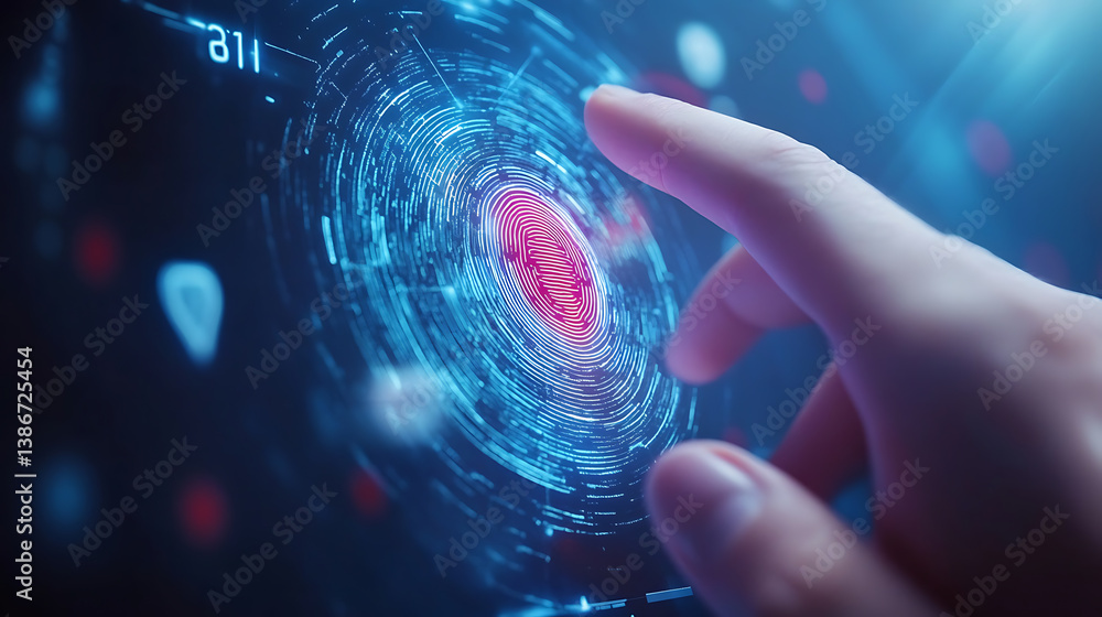 Poster digital fingerprint technology cybersecurity lab graphic design futuristic close-up data protection 