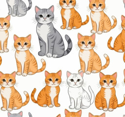 Adorable Cartoon Cats Seamless Pattern Cute Kittens Illustration for Fabric Wallpaper Design