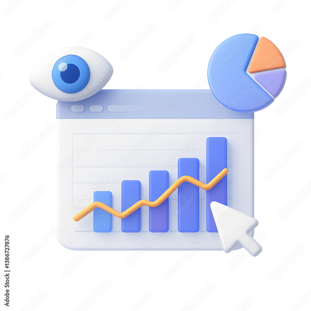 Poster 3d seo browser with chart png transparent background – 3d analytics interface showing browser window