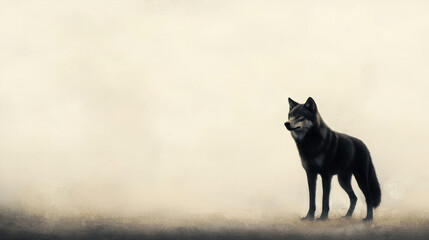 Captivating Grey Wolf Standing Alone in Mysterious Foggy Landscape at Dusk