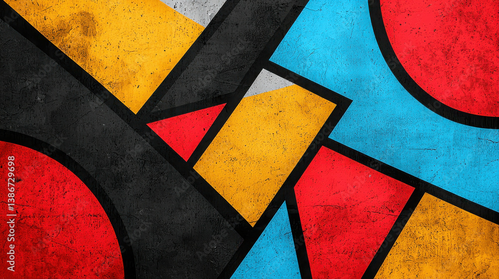 Poster vibrant geometric abstract background with bold colors and dynamic shapes for creative design