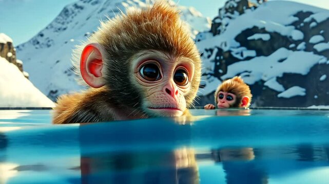 A macaque monkey with fluffy fur and big eyes