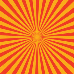 Sun rays background. Yellow orange radiate sun beam, burst effect. Sunbeam light flash boom. Template poster sale. Sunlight star, sunrise glow burst. Solar radiance, retro design
