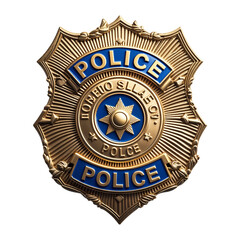 Embossed police badge icon with silver and gold detailing, classic law enforcement shield isolated for digital use