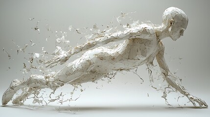 Fototapeta na wymiar Unleashing Fluidity: A Sculptural Symphony in Motion – A captivating sculpture of a figure in mid-flight, rendered in a striking, fluid form that suggests freedom and boundless movement.